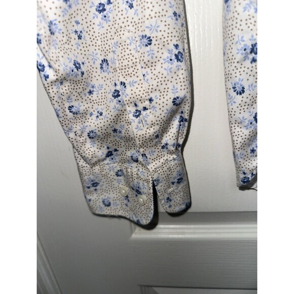 Chaps By Ralph Lauren Women's Shirt Button Up White Blue Floral Polka Dot Sz L - Picture 5 of 11